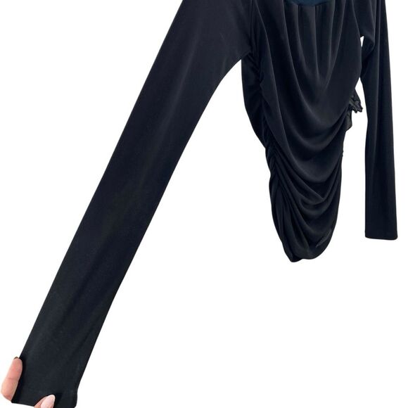 Y2K Dolce & Gabbana Long Sleeve Ruffle Side Top Black Semi Sheer Going Out Shirt - Picture 7 of 13